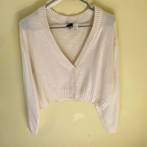 H&M Cream Cropped V-Neck Button Cardigan
